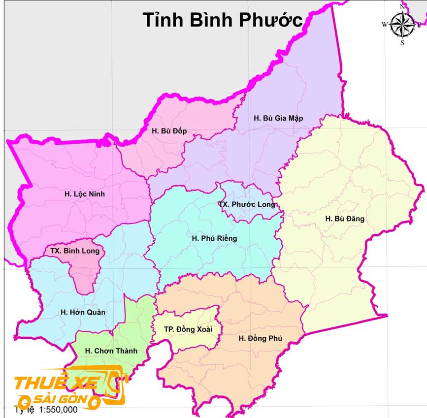 Bản đồ hành chính tỉnh Bình Phước